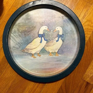 vintage duck farmhouse round accent tin dinner tray home accent piece